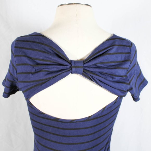 Dark Blue and Black Striped Dress with Bow Design Back - Picture 9 of 11